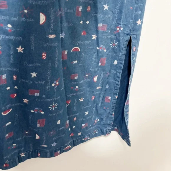 Vintage Koret Blue Sleeveless Midi Dress Womens Large July 4th Americana Novelty - Picture 6 of 8